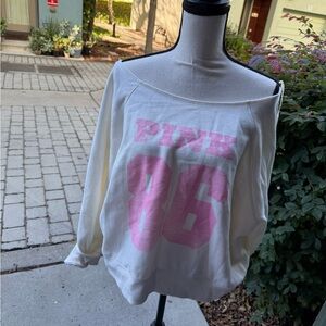 PINK Victoria's Secret Off-Shoulder Sweatshirt - White and Pink